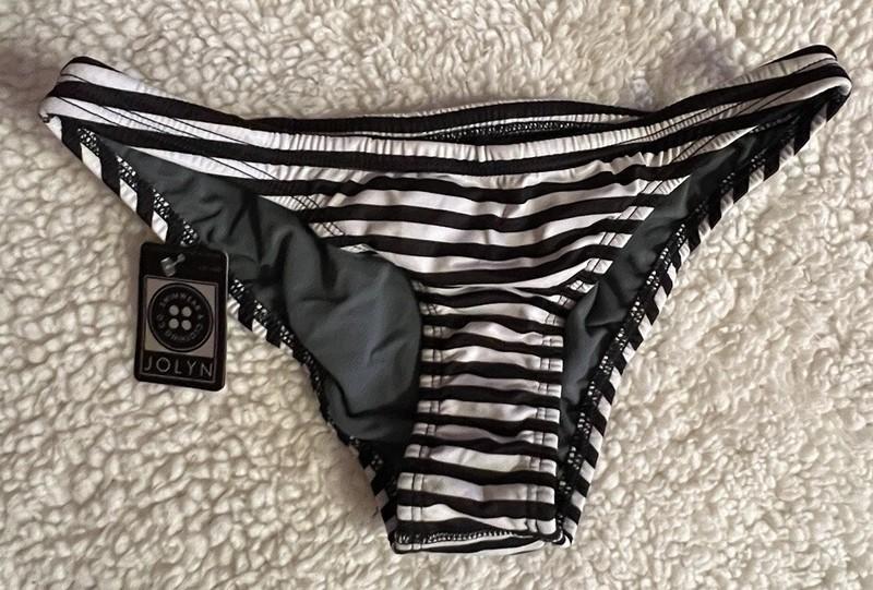 Jolyn Bikini Bottom Europe Style Black White Striped Large New With Tags