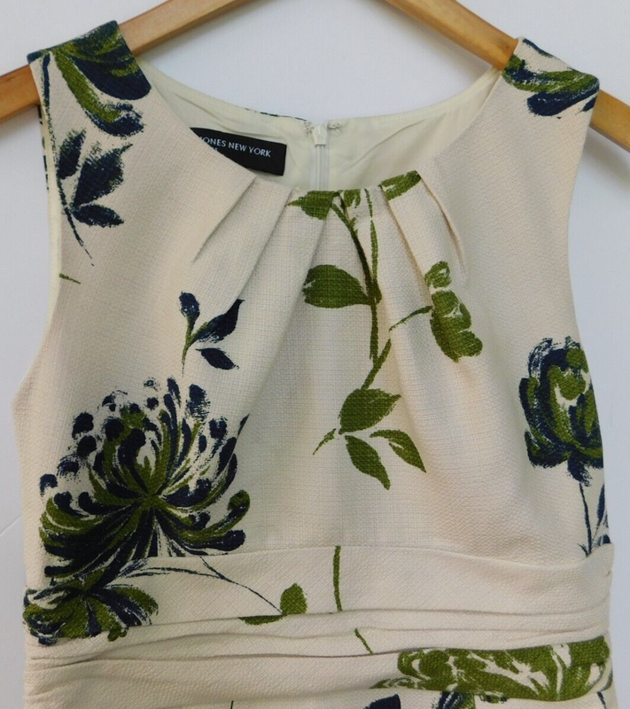 Jones New York Women's Dress Cream Blue Green Size 6 FLORAL Lined See Size Info