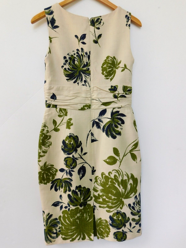 Jones New York Women's Dress Cream Blue Green Size 6 FLORAL Lined See Size Info