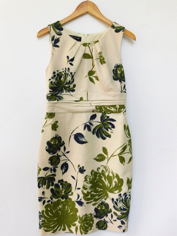 Jones New York Women's Dress Cream Blue Green Size 6 FLORAL Lined See Size Info