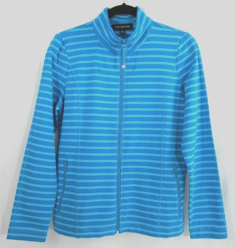 Jones New York Women's Full Zip Mock Neck Jacket Turquoise Small
