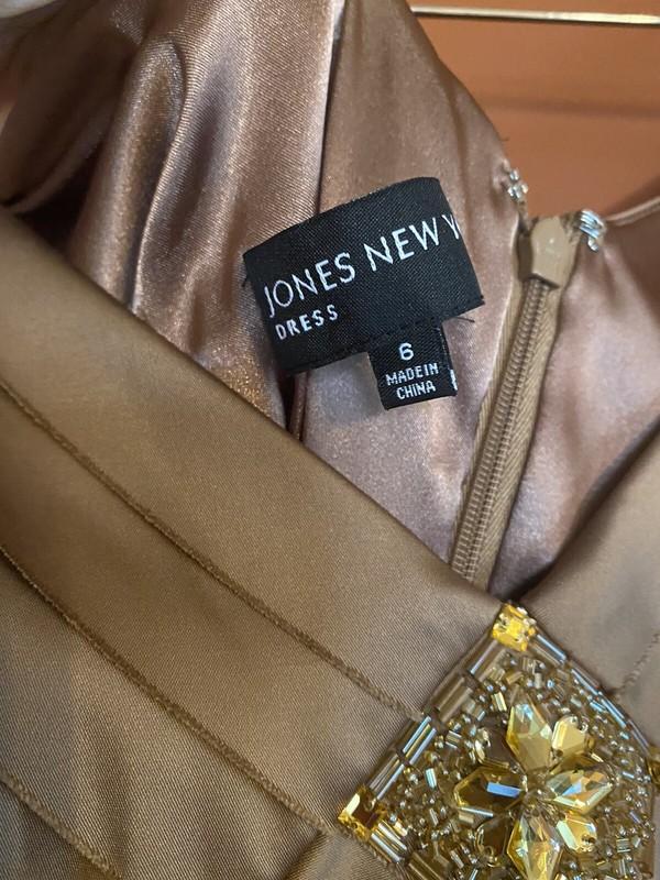 Jones New York Y2K 90s Cocktail Gold Embellished Layered Sheath Dress 6