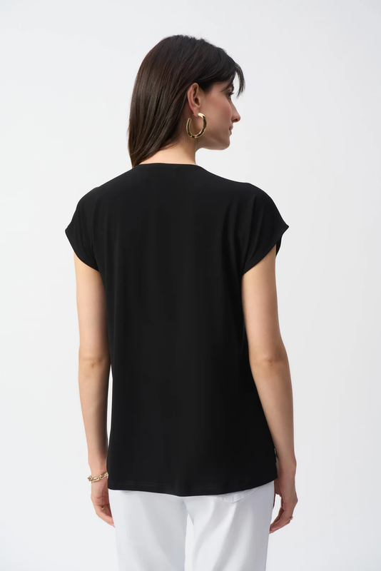 Joseph Ribkoff Black/Multi Abstract Print Front Zip Boxy Top 251248