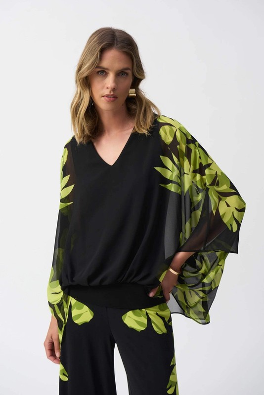 Joseph Ribkoff Black/Multi Floral Chiffon Poncho Top 251147