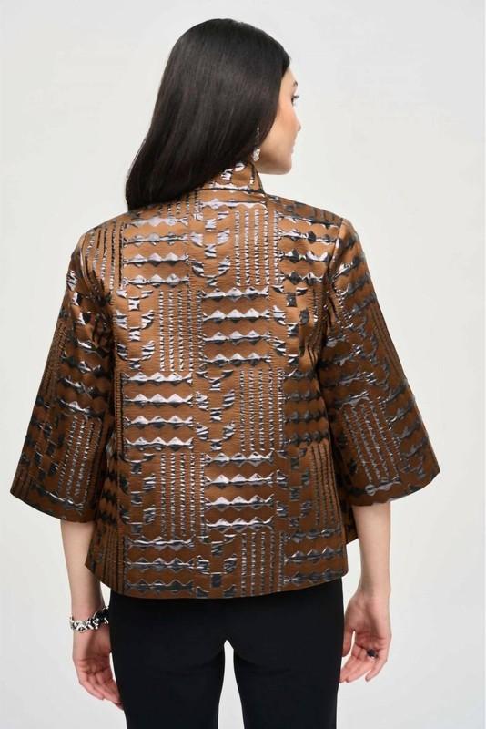 Joseph Ribkoff Metallic Geometric Print Boxy Jacket Size 8 (UK 10)