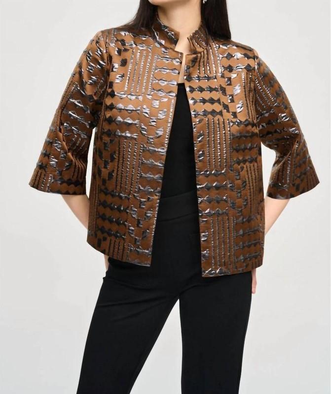 Joseph Ribkoff Metallic Geometric Print Boxy Jacket Size 8 (UK 10)