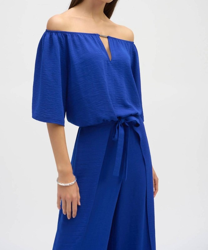 Joseph Ribkoff Off-Shoulder Belted Wide Leg Jumpsuit Size 6 (UK 8)