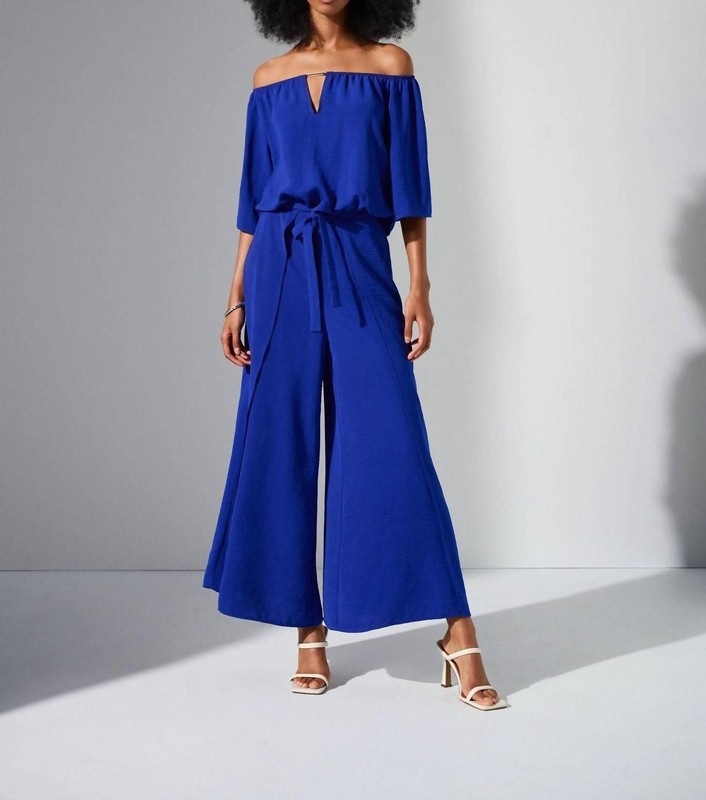 Joseph Ribkoff Off-Shoulder Belted Wide Leg Jumpsuit Size 6 (UK 8)