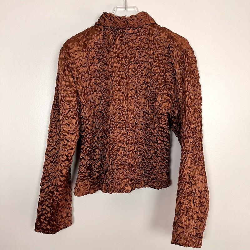 Joseph Ribkoff Trends Blazer Jacket Women’s 12 Brown Satin Crinkled Zip Front 12