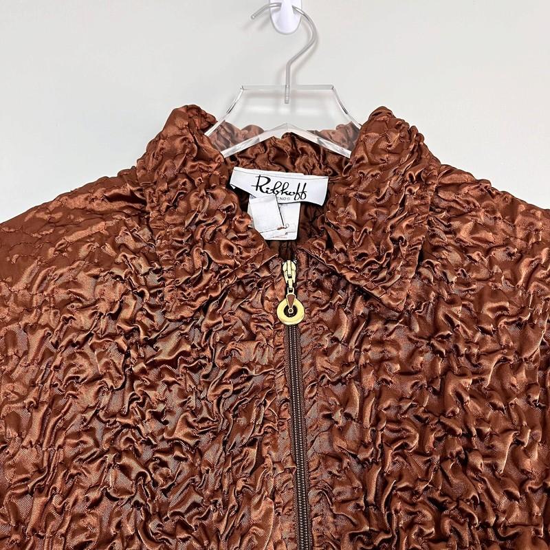 Joseph Ribkoff Trends Blazer Jacket Women’s 12 Brown Satin Crinkled Zip Front 12