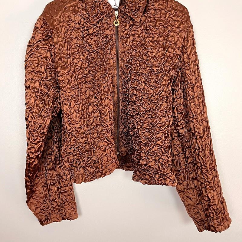 Joseph Ribkoff Trends Blazer Jacket Women’s 12 Brown Satin Crinkled Zip Front 12