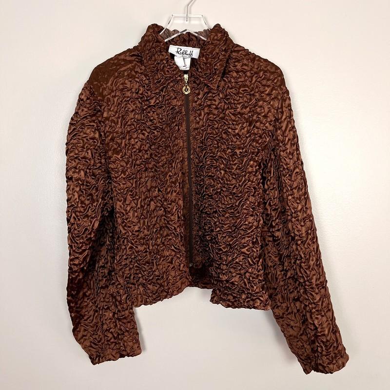 Joseph Ribkoff Trends Blazer Jacket Women’s 12 Brown Satin Crinkled Zip Front 12