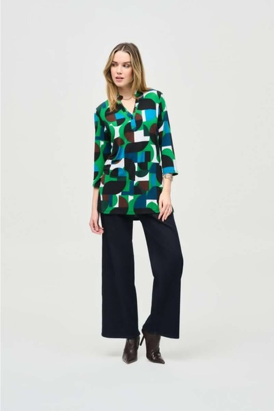 Joseph Ribkoff Vanilla/Multi Geometric Print Mandarin Collar Top 243186