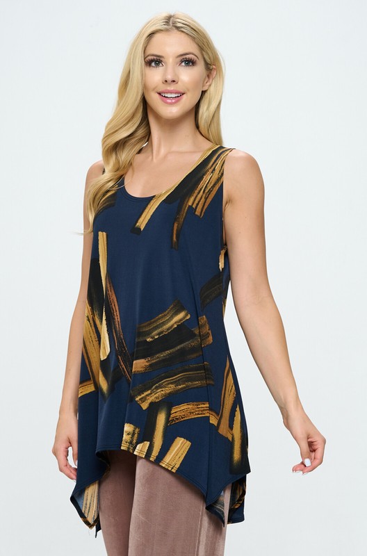 JOSTAR Poly Spandex Slinky STRETCH Knit NAVY BLACK POINT HEM TANK TOP L XL