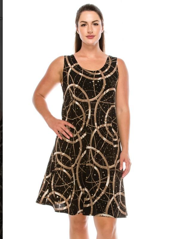 JOSTAR SHORT TANK DRESS Poly Spandex Stretch Knit BLACK GOLD SPARKLES S M L XL