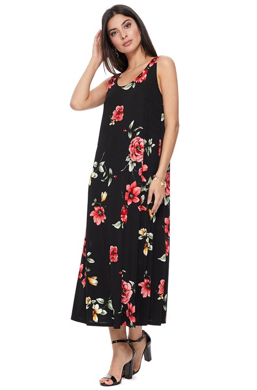 JOSTAR Slinky LONG TANK DRESS Black Poly Spandex W431 TRAVEL S M L XL 2X 3X