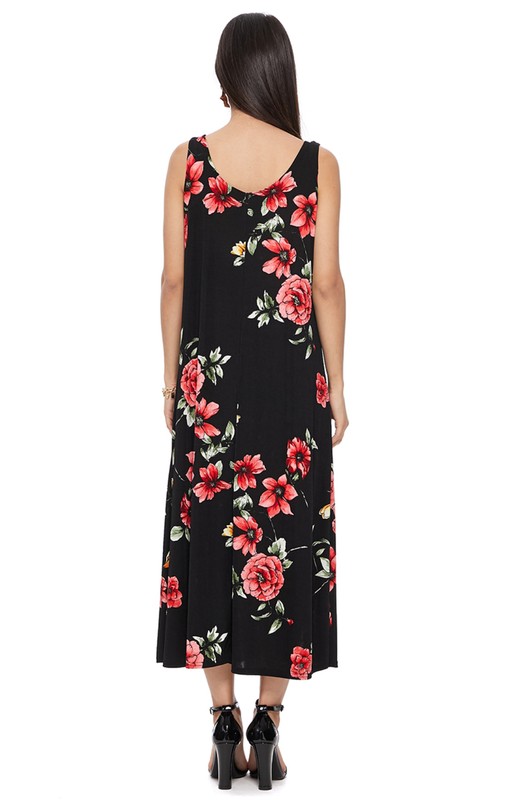 JOSTAR Slinky LONG TANK DRESS Black Poly Spandex W431 TRAVEL S M L XL 2X 3X