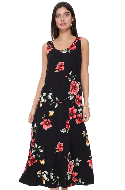 JOSTAR Slinky LONG TANK DRESS Black Poly Spandex W431 TRAVEL S M L XL 2X 3X