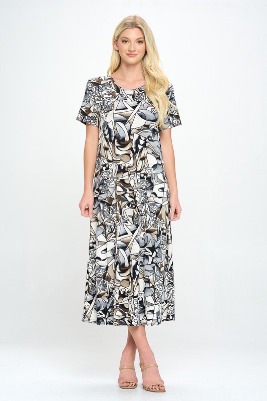 Jostar Travel Knit Dress long A-Line S/S Stretchy NO-IRON poly/span. 329 g