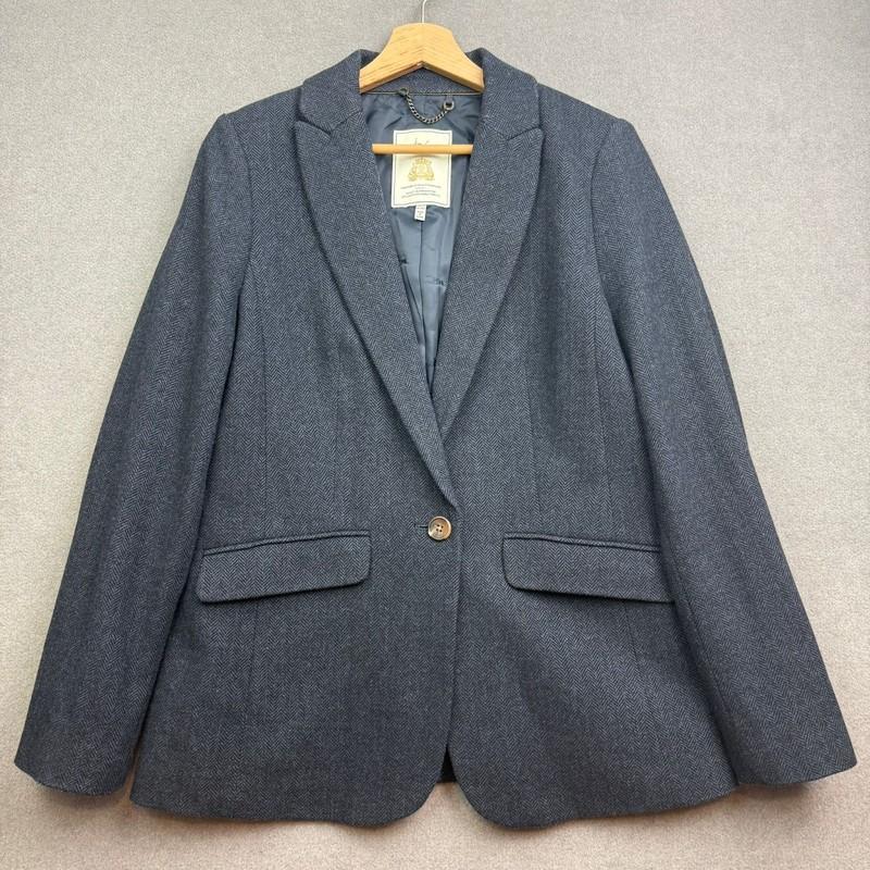 JOULES Tweed Jacket UK 12 Navy WOOL Parade Blazer Hacking Herringbone Country