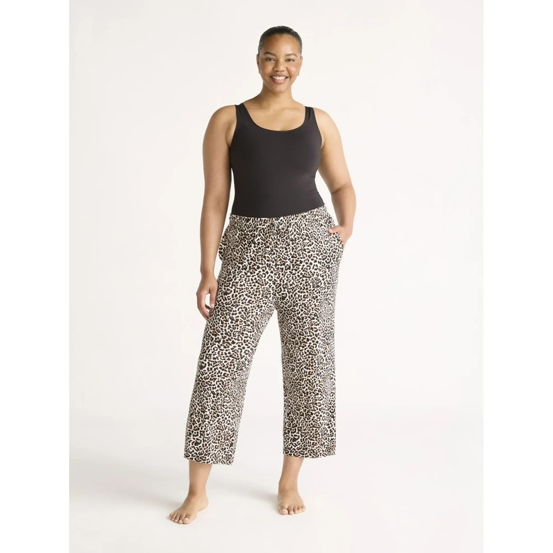 Joyspun White Animal Print Pajama Crop Pant Size L XL 2X or 3X You Pick 1