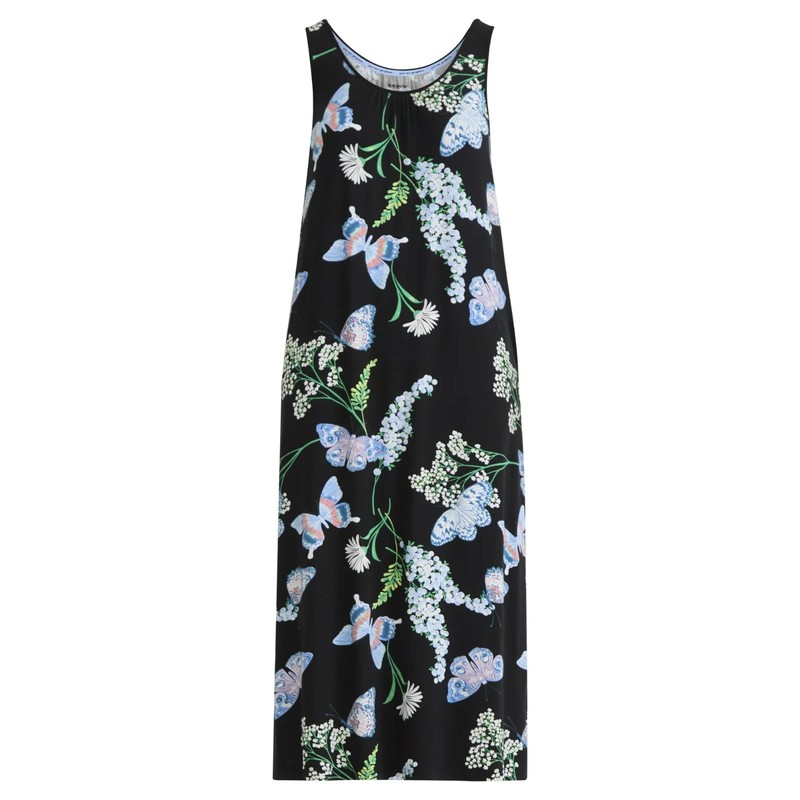 Joyspun Women 2X 18W-20W Sleeveless Knit Midi Chemise Black Butterfly Floral