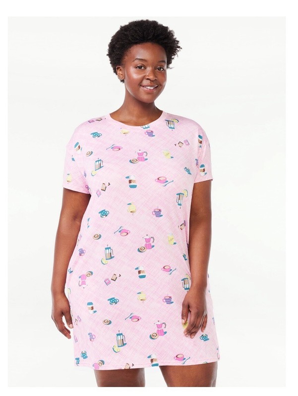 JOYSPUN Women’s L-XL Coffee Sleep Shirt Nightshirt Short Sleeve Sleepwear Pink