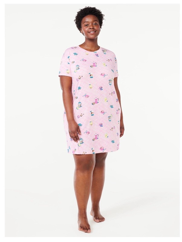 JOYSPUN Women’s L-XL Coffee Sleep Shirt Nightshirt Short Sleeve Sleepwear Pink