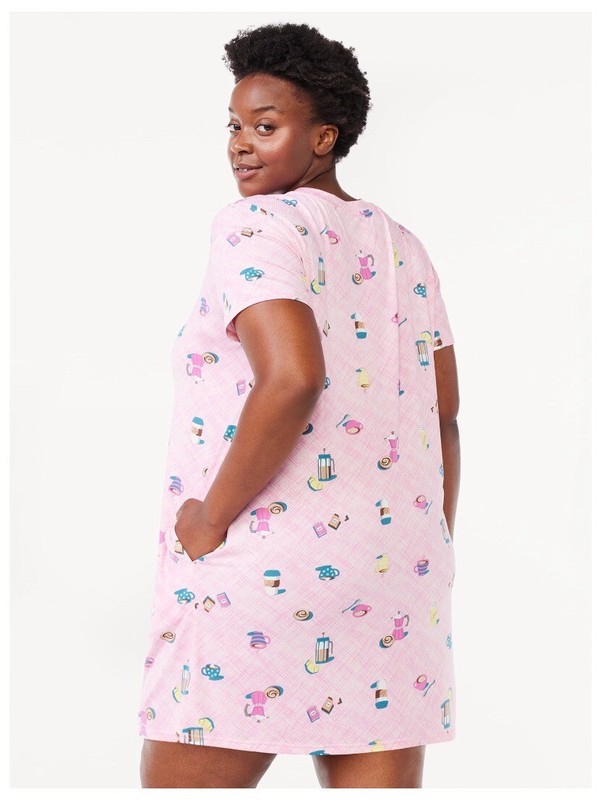 JOYSPUN Women’s L-XL Coffee Sleep Shirt Nightshirt Short Sleeve Sleepwear Pink