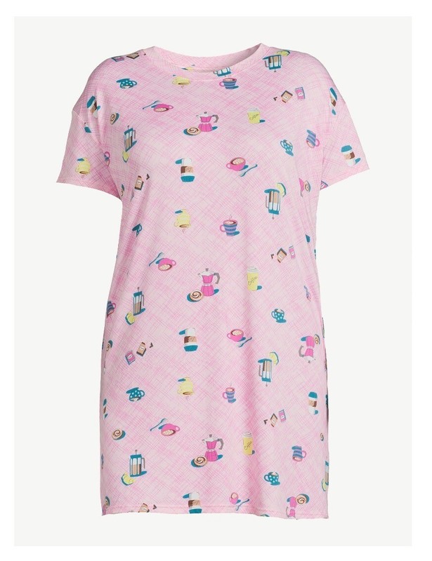 JOYSPUN Women’s L-XL Coffee Sleep Shirt Nightshirt Short Sleeve Sleepwear Pink