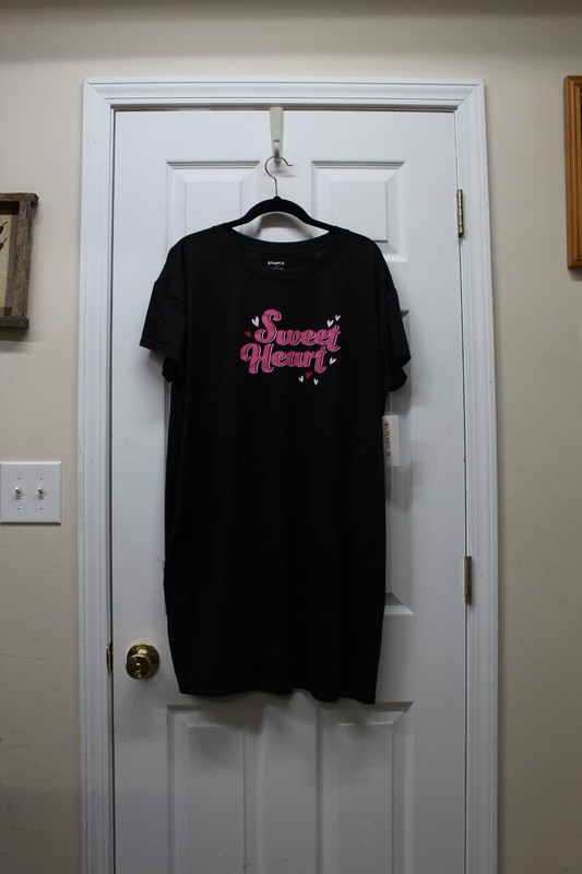 Joyspun Women's Short Sleeve Sleepshirt-Black Soot Verbiage-L/XL-NWT