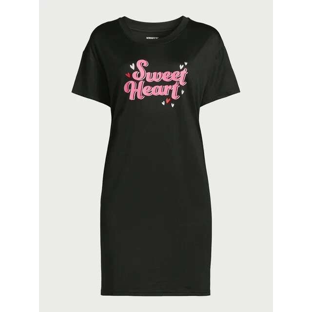 Joyspun Women's Short Sleeve Sleepshirt-Black Soot Verbiage-L/XL-NWT