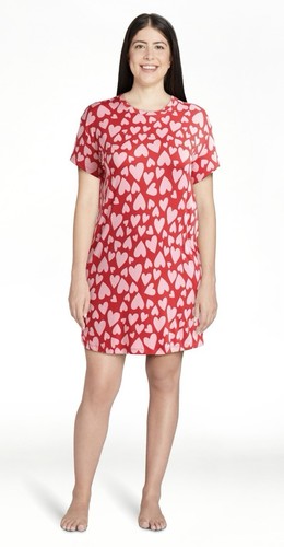Joyspun Women's Sleepshirt With Short Sleeves & Pockets Red Star Size L/XL NWT