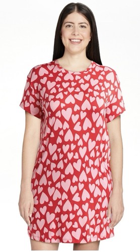 Joyspun Women's Sleepshirt with Short Sleeves & Pockets Red Star Size L/XL NWT