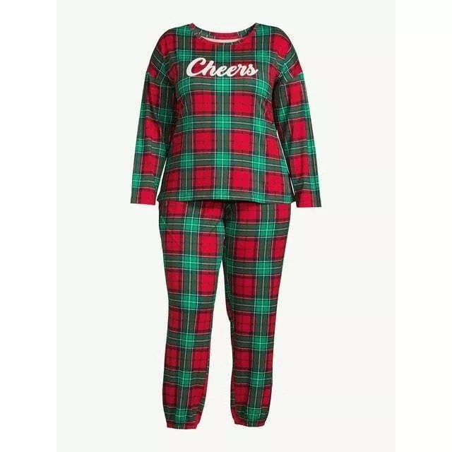 Joyspun Women’s XL (16-18) "Cheers" Long Sleeve Tee & Joggers 2-Pc Pajamas Set