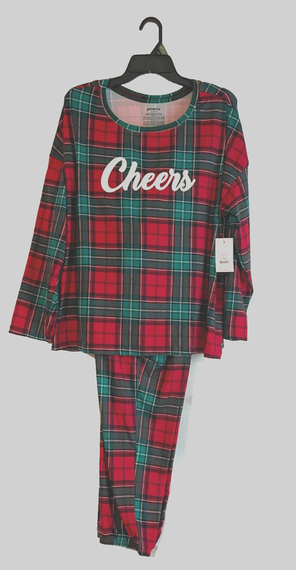 Joyspun Women’s XL (16-18) "Cheers" Long Sleeve Tee & Joggers 2-Pc Pajamas Set