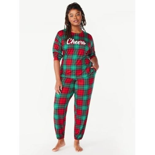 Joyspun Women’s XL (16-18) "Cheers" Long Sleeve Tee & Joggers 2-Pc Pajamas Set