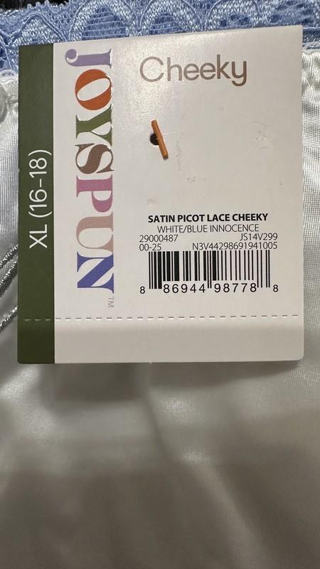 Joyspun Womens Satin Bridal Cheeky Panties W/Lace & Picot 2 Pack Size XL (16-18)