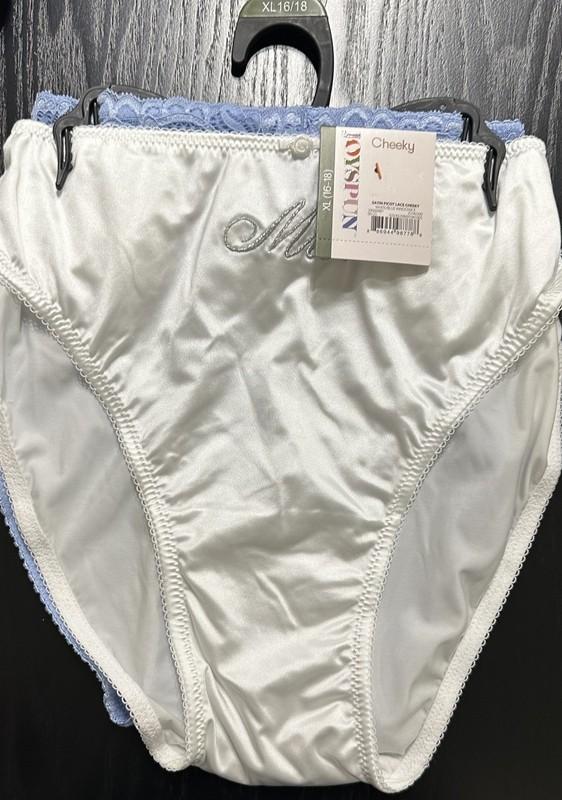 Joyspun Womens Satin Bridal Cheeky Panties w/Lace & Picot 2 Pack Size XL (16-18)