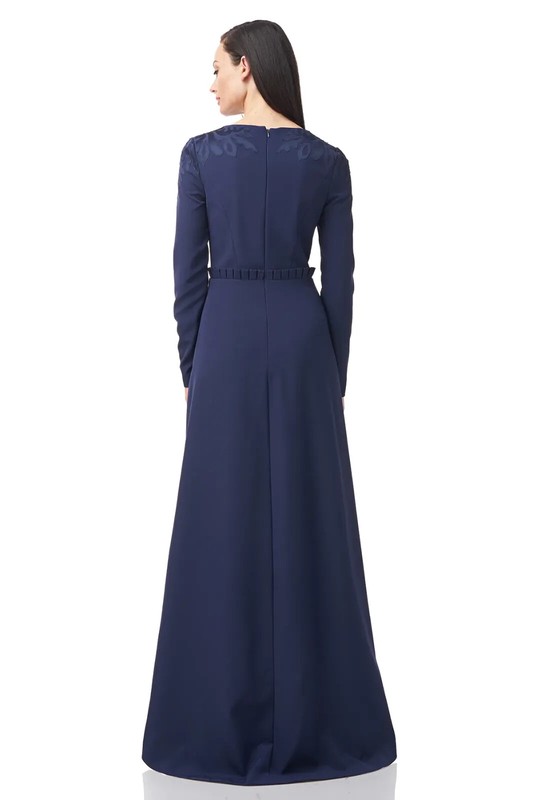 JS Collections Navy Blue Akala V-Neck High-Low Gown Size 8 Orig $278