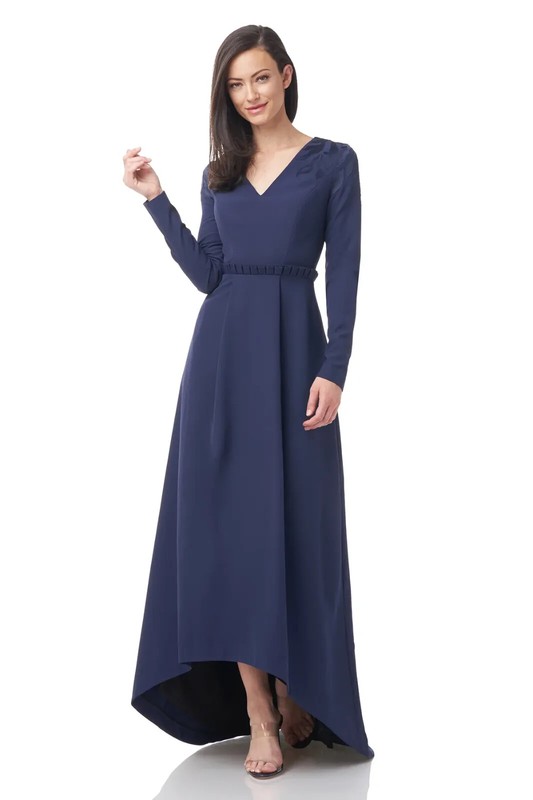 JS Collections Navy Blue Akala V-Neck High-Low Gown Size 8 Orig $278