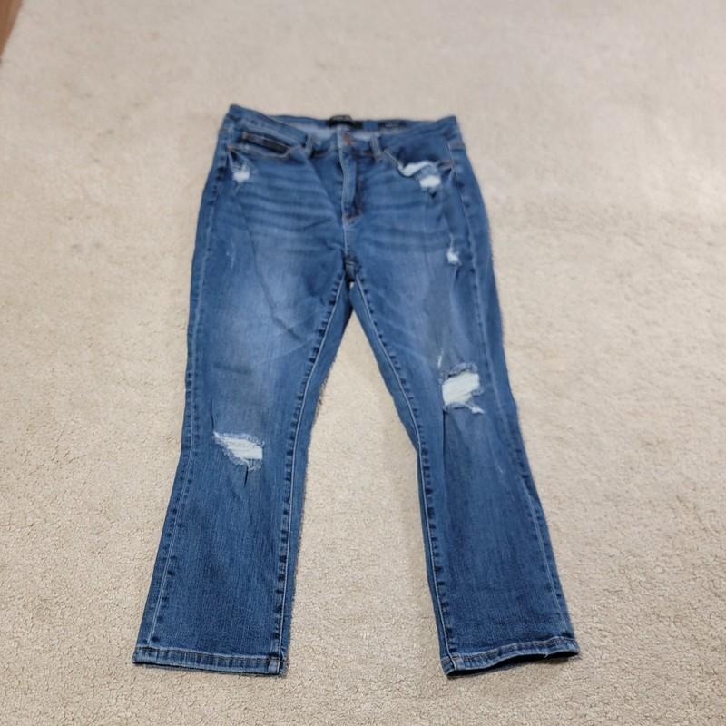 Judy Blue Capri Jean Women’s 15/32 Distressed Blue Denim High Rise Stretch Crop