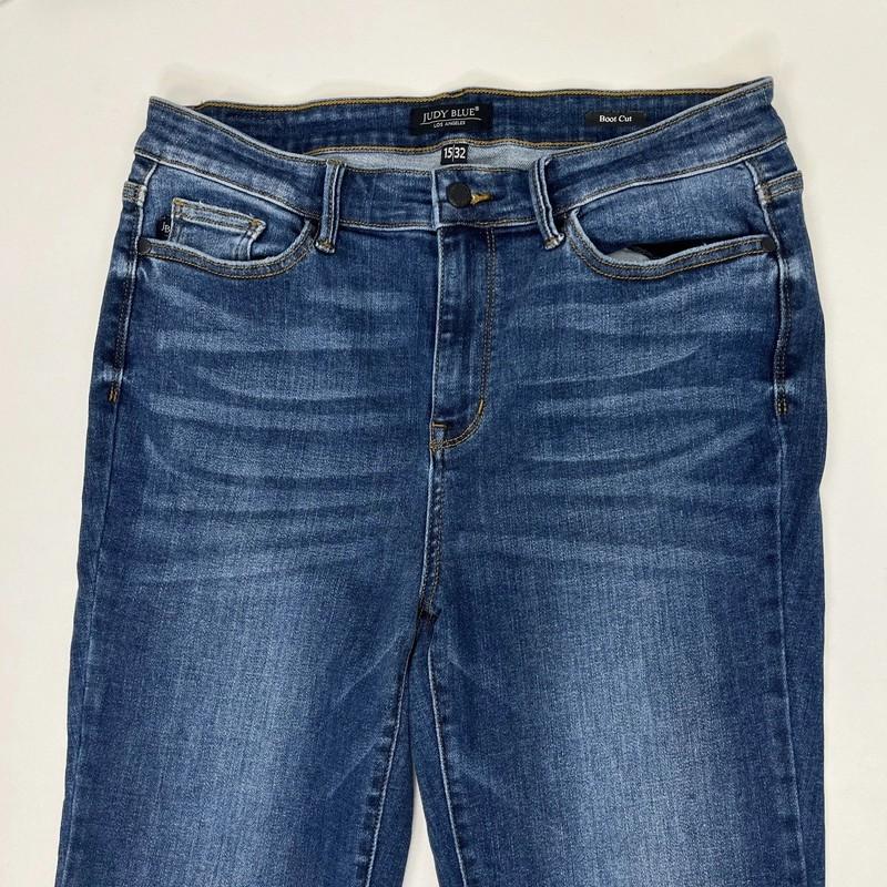 Judy Blue Jeans 15/32 Blue Bootcut Dark Wash High Rise Stretch Raw Hem Denim