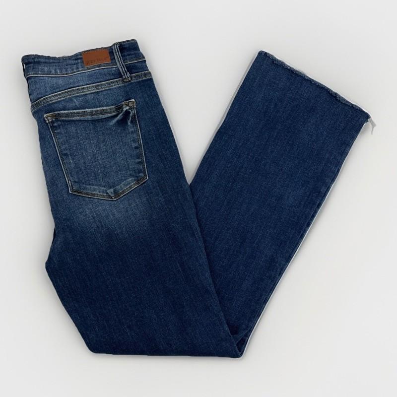 Judy Blue Jeans 15/32 Blue Bootcut Dark Wash High Rise Stretch Raw Hem Denim