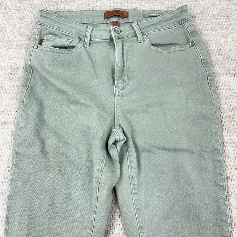 Judy Blue Jeans Women 9 29 Green Carpi Stretch Denim Pants Garment Dyed