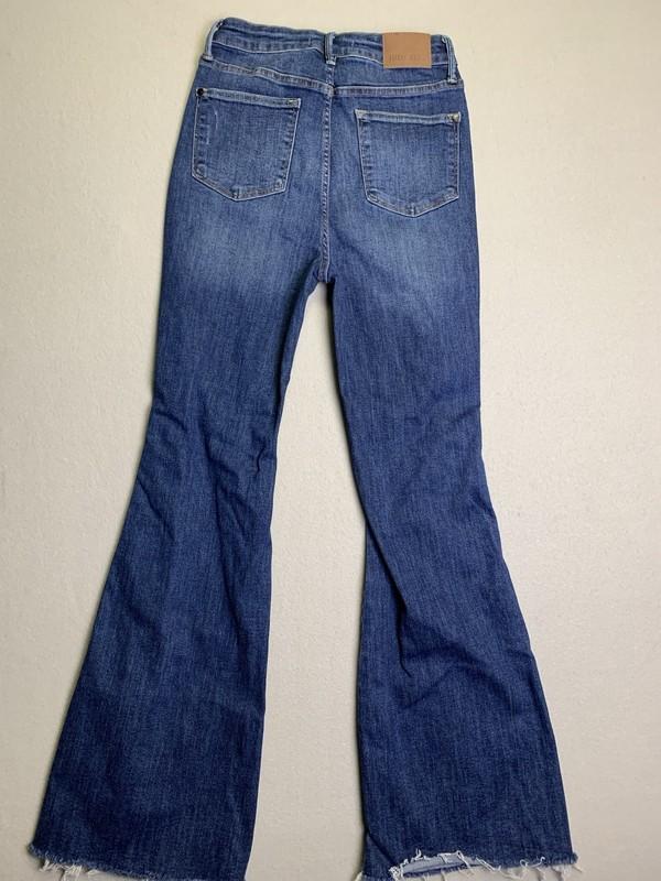 Judy Blue Jeans Women’s Sz 9/29 Blue Flare Distressed Raw Hem Western Cowgirl