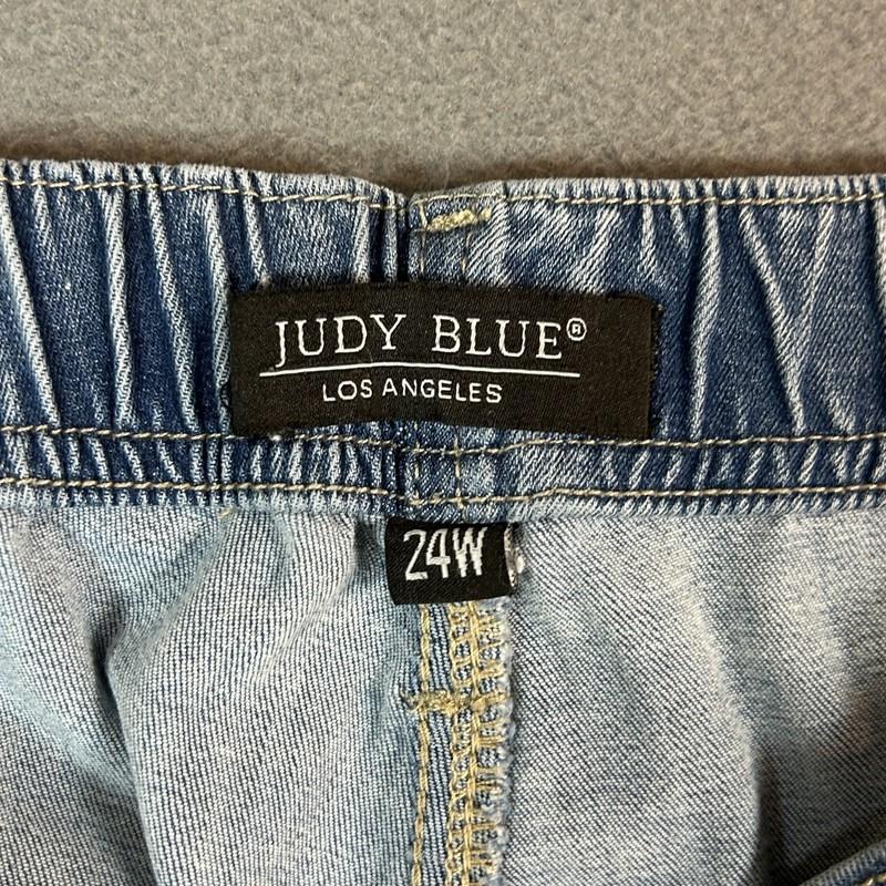Judy Blue Jeans Womens 24W Drawstring Jogger Stretch Light Wash Distressed Denim