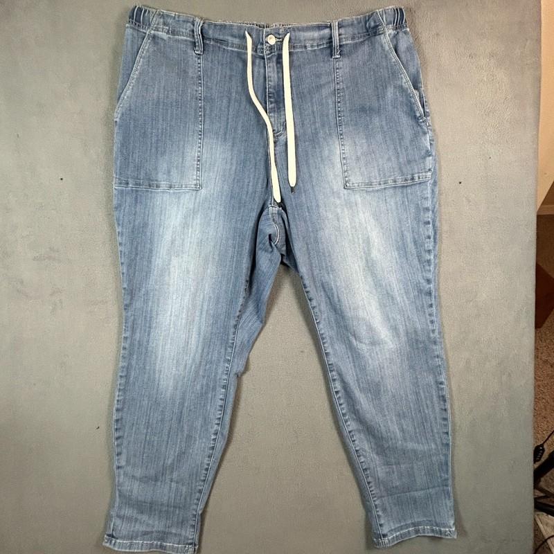 Judy Blue Jeans Womens 24W Drawstring Jogger Stretch Light Wash Distressed Denim
