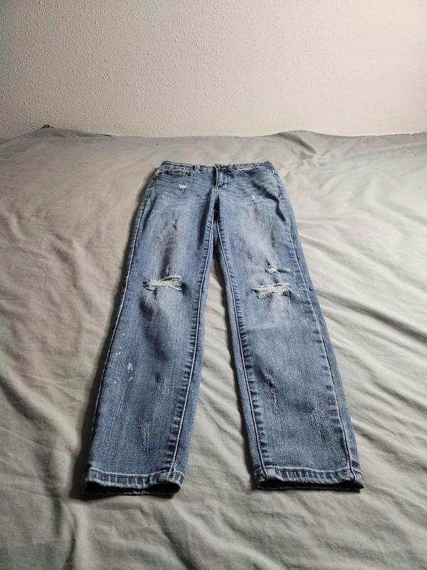 Judy Blue Relaxed Fit Jeans Womens Sz 27x26 Medium Wash Mid Rise Distressed EUC