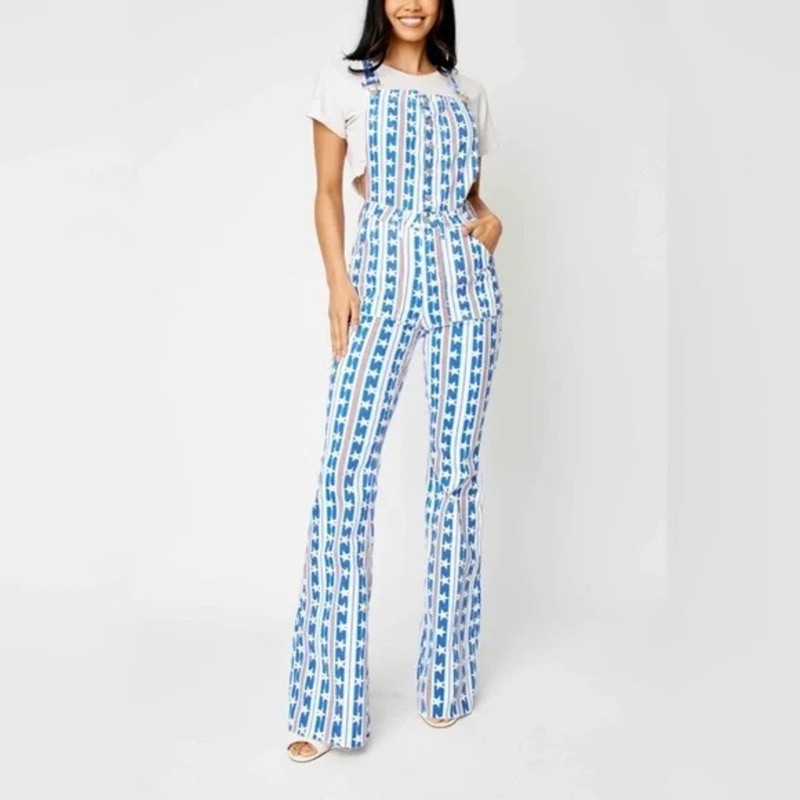 Judy Blue Women's Striped Jumpsuit In Blue And White Size M NWTs